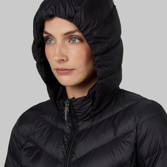 Women's 3/4 Ultra-Light Down Packable Hooded Slim Fit Coat - Picture 4 of 7